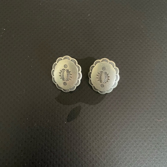 Native American Jewelry - Native Sterling Silver Concho Earrings